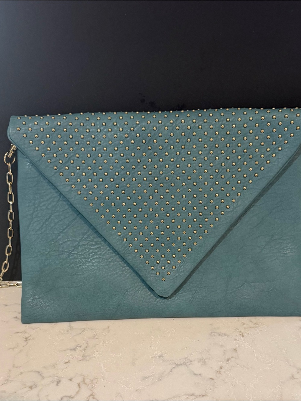 Studded Teal Envelope Crossbody Clutch